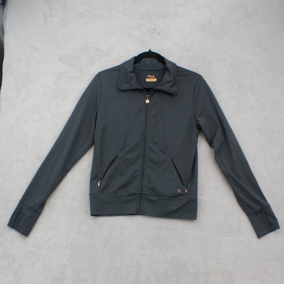 Fila Tops - Fila Women Gray Full Zip Track Jacket Rose Gold Accents Thumbholes Small